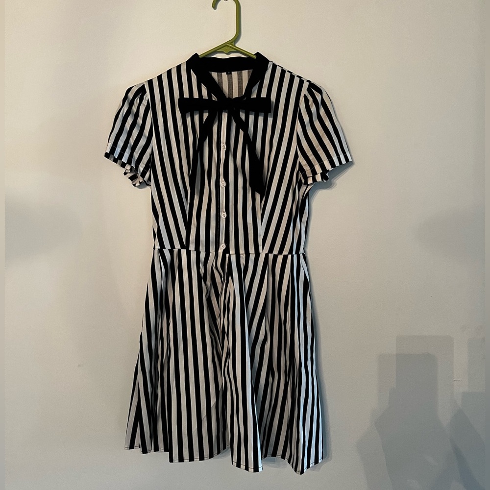 Black and white striped dress